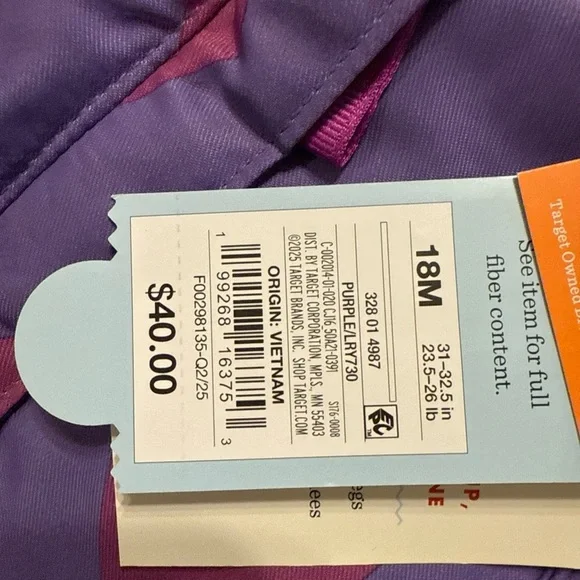 Cat & jack 18month snow suit purple, pink Cozy inside and hood - Picture 3 of 4